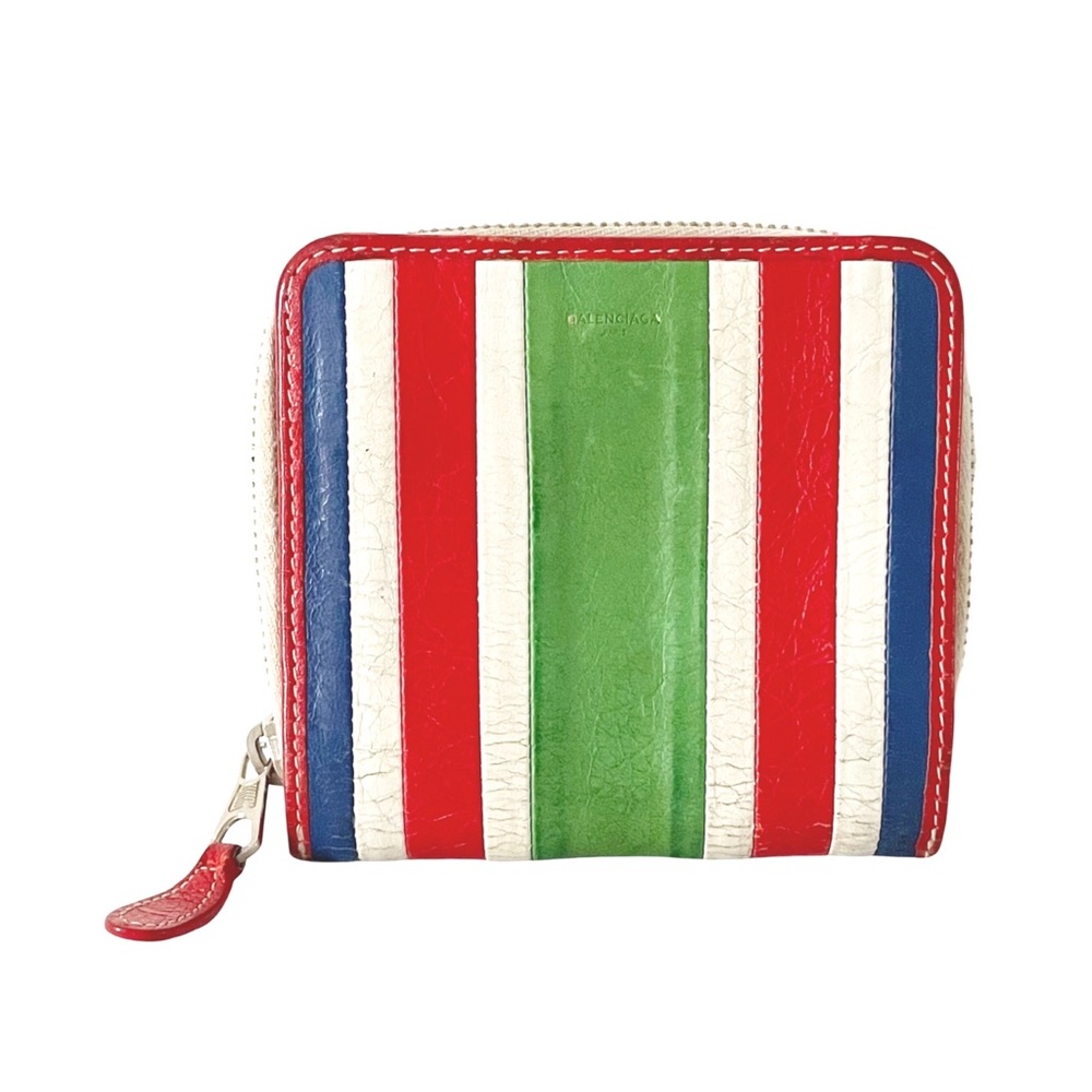 Balenciaga bazar striped leather compact zip wallet red white green blue